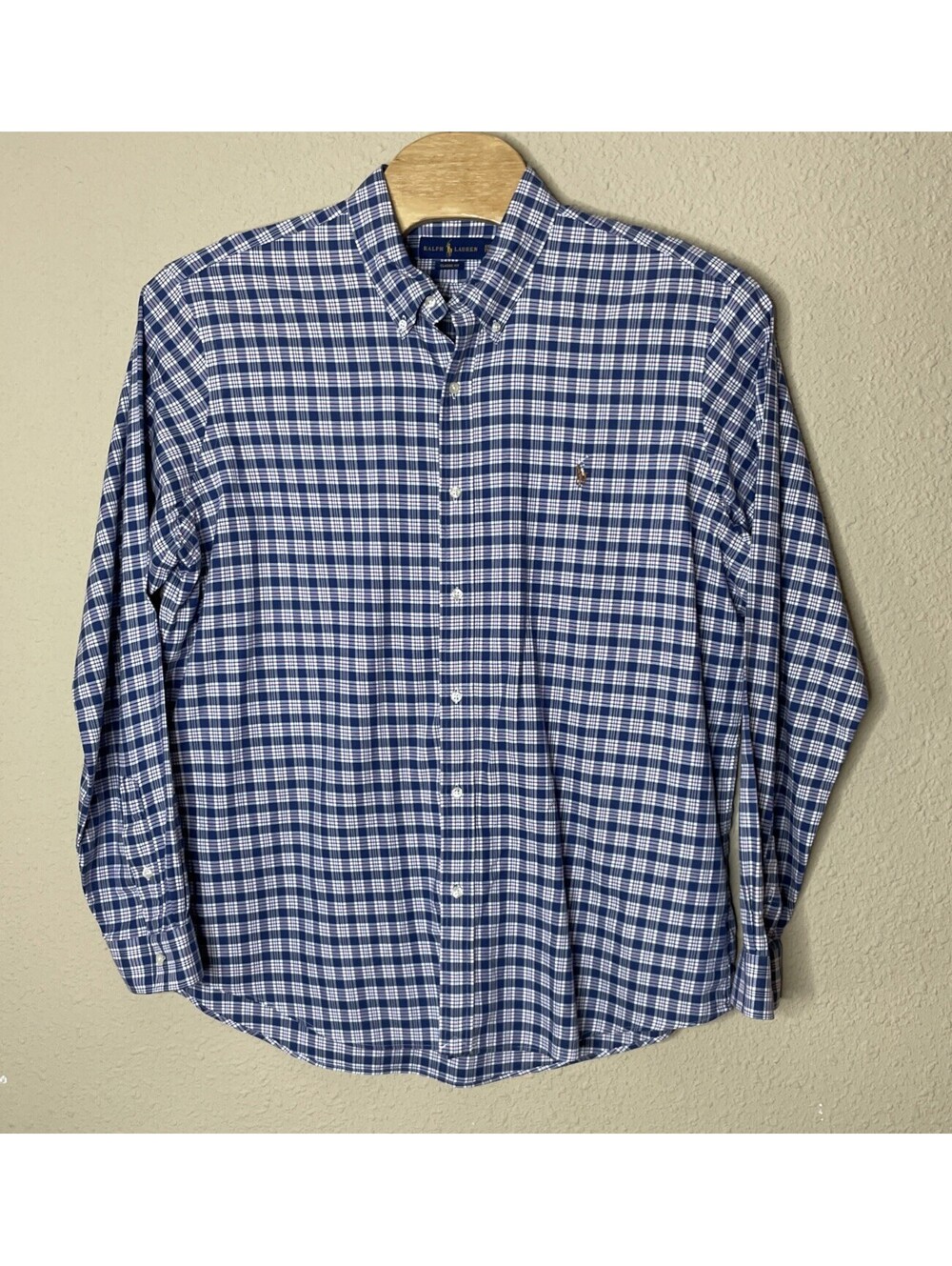 Ralph Lauren Shirt Men 2XL Blue Plaid Button Down Oxford OCBD Classic Flesh Pony
